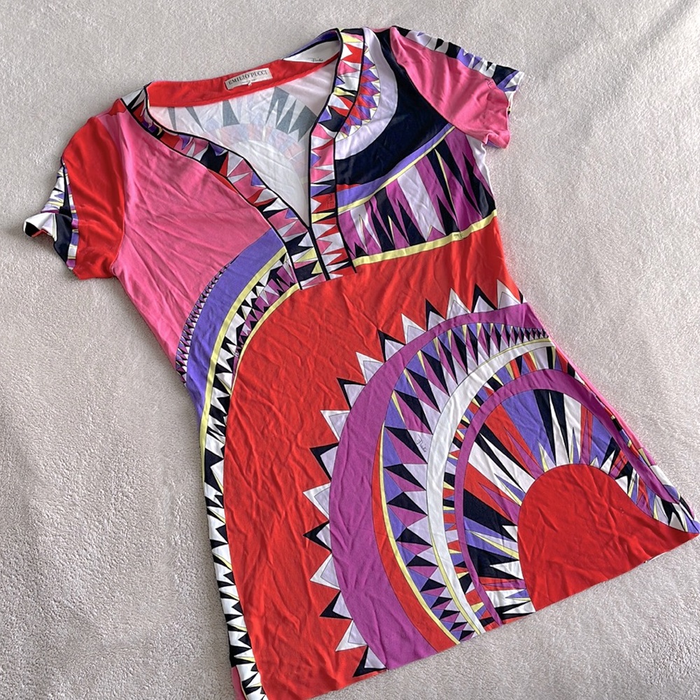 EMILIO PUCCI // Iride fuilio abstract print short sleeve blouse shirt (10)